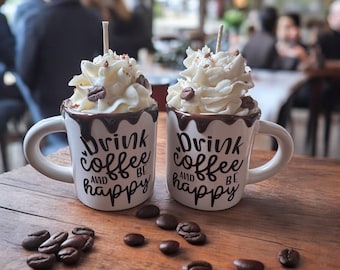 Coffee Mocha Soy Candle: Handmade Mini Mug Gift (Set of 2)