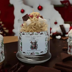 Beautiful Hot Chocolate holiday candle with decorative wax embeds.