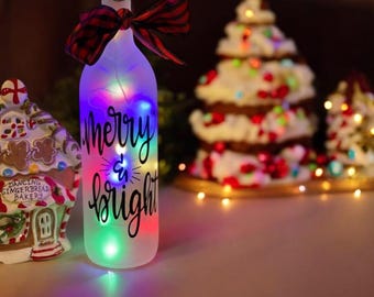 Light Up Wine Bottle - Gift for Christmas - Unique Home Decor - Fairy Lights for Parties