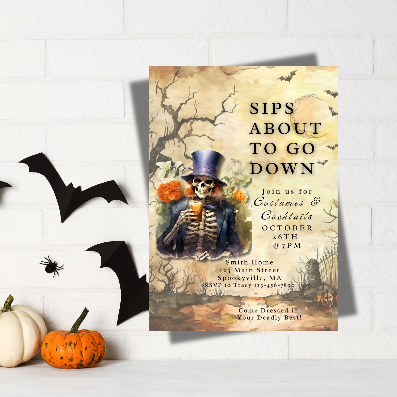 Costume & Cocktails Halloween Party Invitation: Spooky Skeleton (Digital Download)