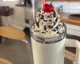 Whipped Cream Stanley Topper: Chocolate Strawberry Tumbler Lid