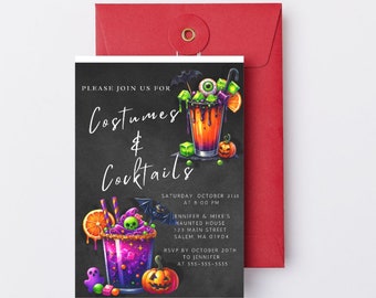 Spooky Costumes & Cocktails Halloween Party Invitation (Canva Editable)