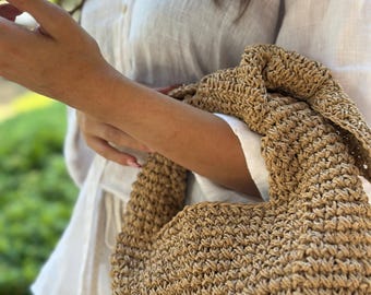 Handmade Raffia Crochet Clutch Bag: Boho Summer Purse