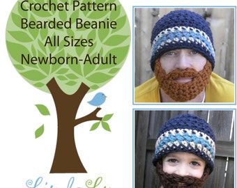 Instant Download- Pattern for Crochet Bearded Beanie sizes Newborn to Adult