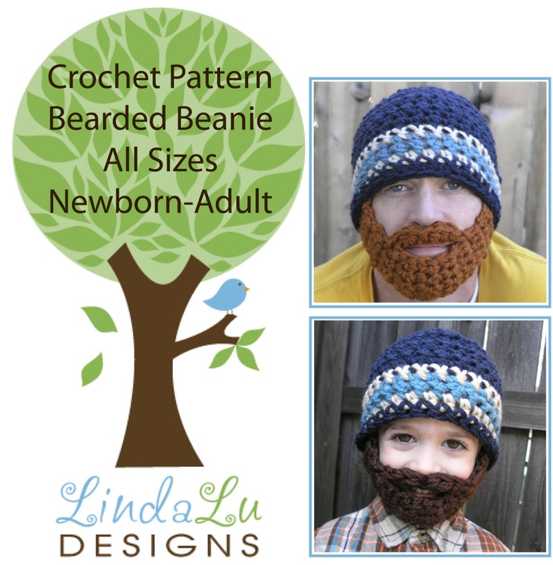 Instant Download Pattern for Crochet Bearded Beanie sizes Newborn to Adult image 1