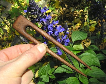 Hand Carved Walnut Hair Fork