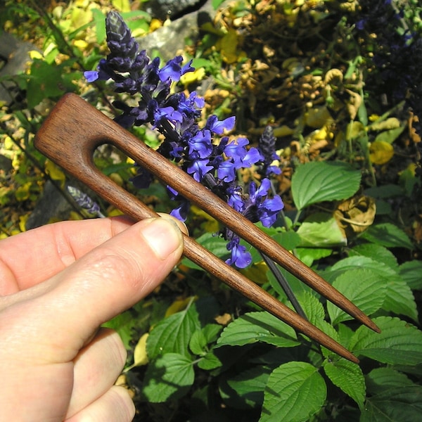 Hand Carved Walnut Hair Fork