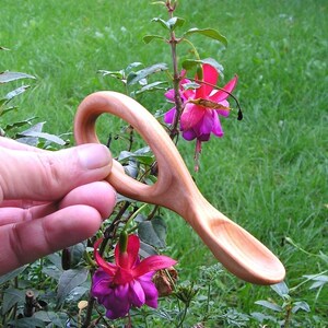 Natural Wooden Baby Spoon Hand Carved Cherry Wood image 2