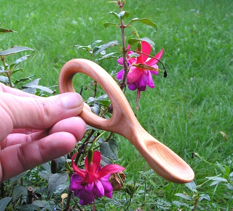 Natural Wooden Baby Spoon Hand Carved Cherry Wood image 2