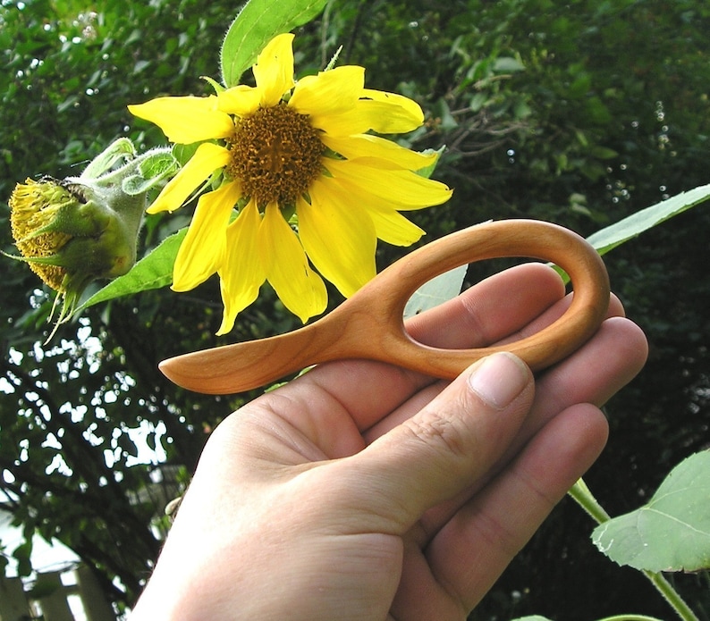 Natural Wooden Baby Spoon Hand Carved Cherry Wood image 1