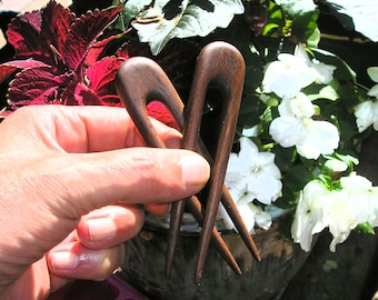 Shorty  Walnut Round Top Hair Forks