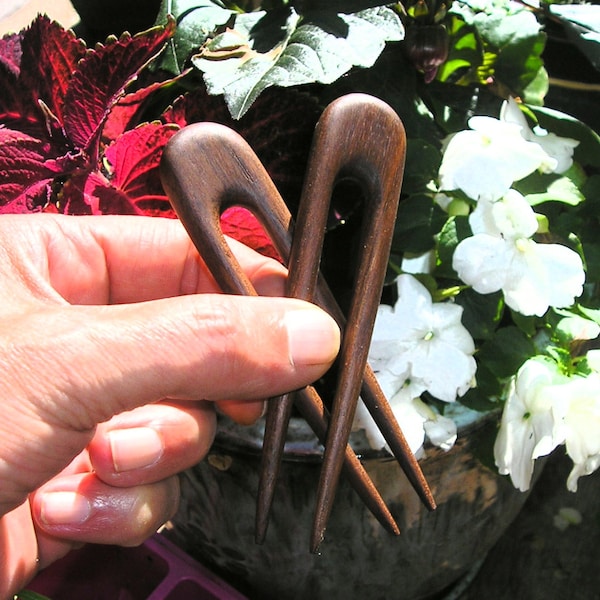 Shorty  Walnut Round Top Hair Forks