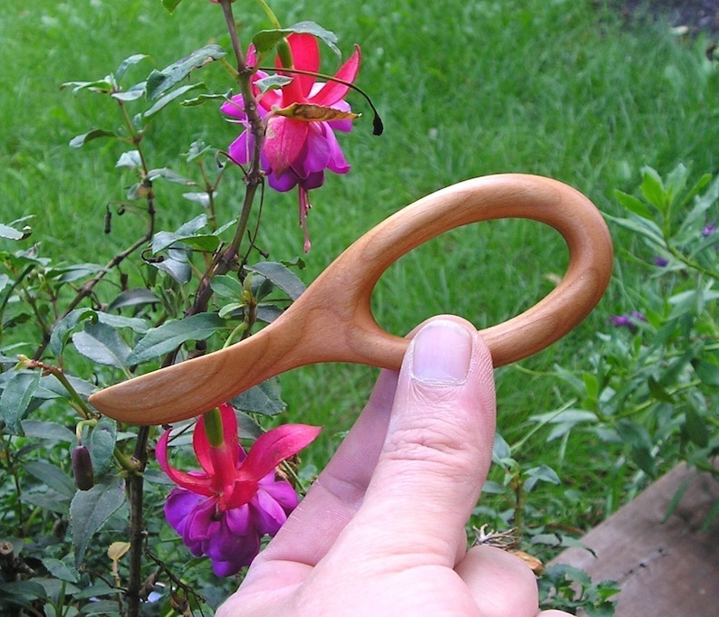 Natural Wooden Baby Spoon Hand Carved Cherry Wood image 5