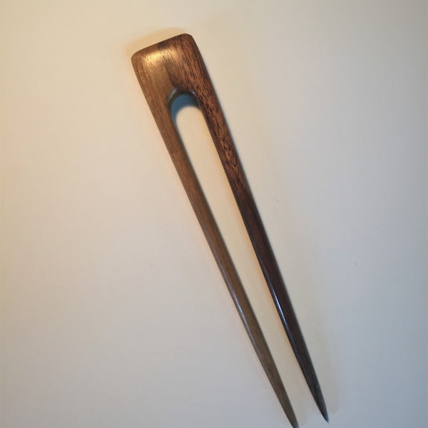 Two tone 5 3/4" Square top Hair Fork  (Hand Carved Walnut)