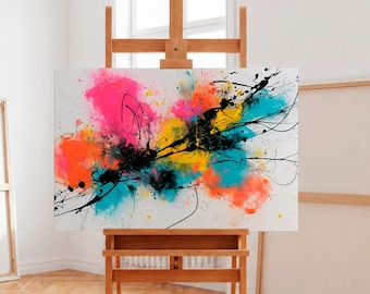 Quadri astratti colorati da parete, stampa espressionista moderna, tela contemporanea vibrante, opera d'arte di grande impatto, decorazione astratta audace