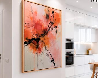 Coral Abstract Wall Art, Large Modern Canvas Print, Abstract Expressionist Painting, Peach Pink Contemporary Artwork, Living Room Decor