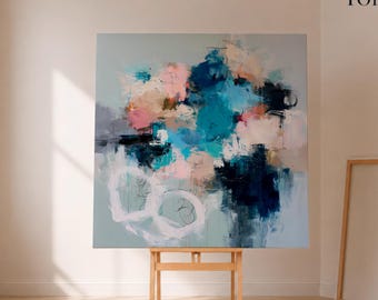 Stampa artistica astratta a tema costiero, decorazione murale moderna blu beige, tela espressionista contemporanea, opera d'arte di lusso e serenità.