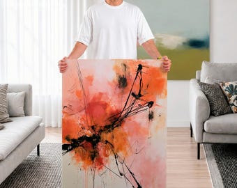 Coral Abstract Wall Art, Large Modern Canvas Print, Abstract Expressionist Painting, Peach Pink Contemporary Artwork, Living Room Decor