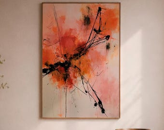 Warm Abstract Canvas Art, Coral Pink Wall Decor, Modern Expressionist Painting, Large Contemporary Artwork, Luxury Home Decor