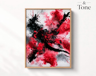 Red Abstract Wall Art, Large Modern Canvas Print, Dramatic, Black Red Contemporary Artwork, Red Black Living Room Decor