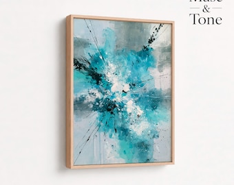 Ocean Blue Abstract Art, Contemporary Canvas Print, Modern Coastal Wall Decor, Large Statement Painting, Luxury Abstract Artwork