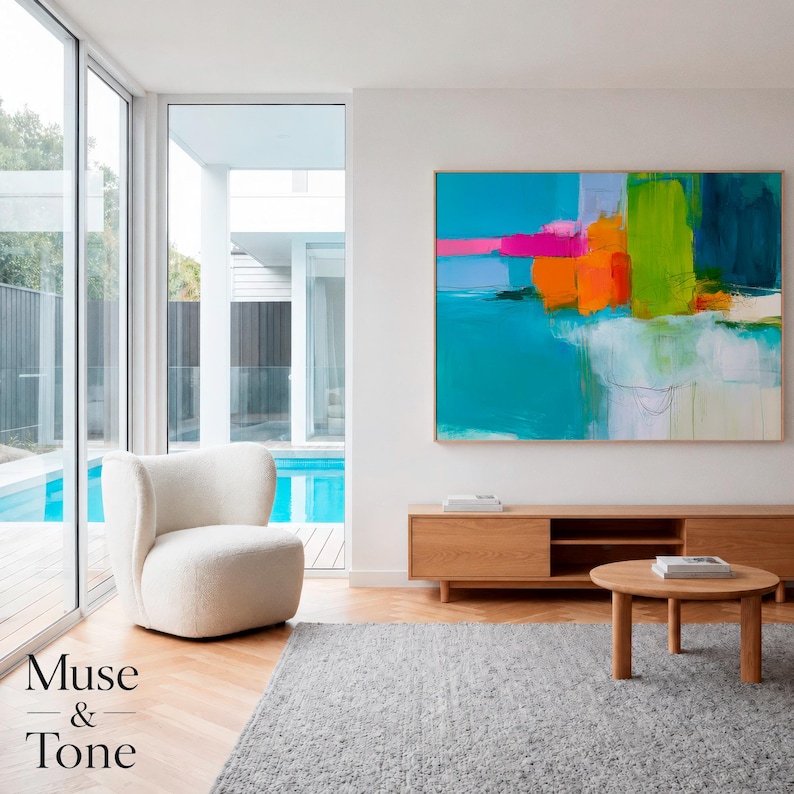 Neon Coast – Vibrant Abstract Coastal Canvas Print, Modern Color Block ...