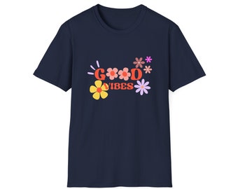 Camiseta gráfica floral Good Vibes, camiseta unisex de algodón suave, ropa de verano para actividades al aire libre, indumentaria.