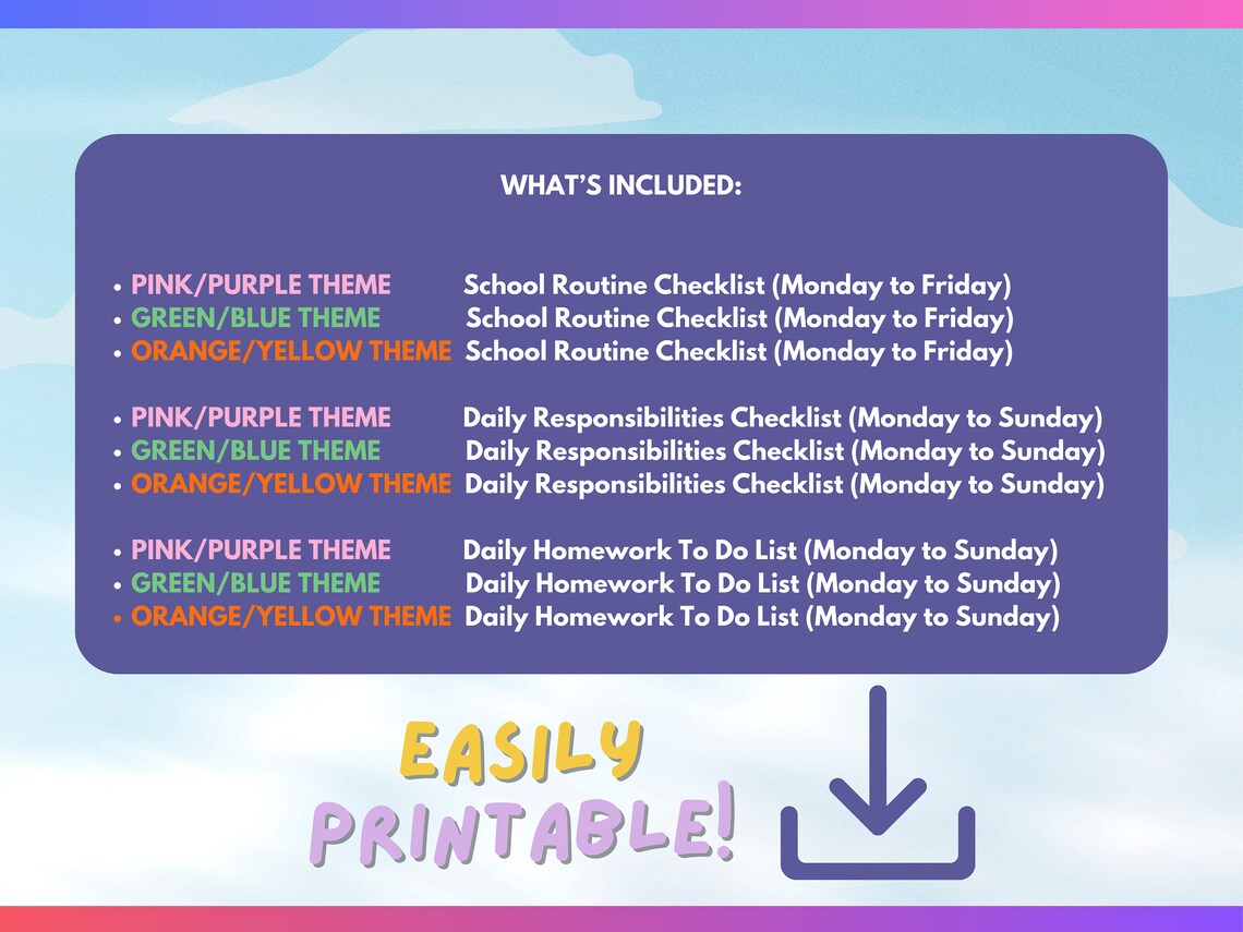 Daily Routine & Homework Organization Bundle, Daily Responsibilities ...