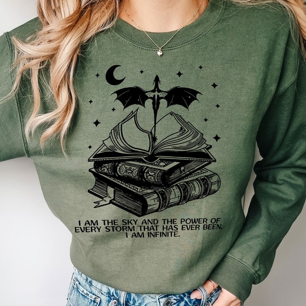 Sweat graphique gothique chauve-souris et livre, lune et étoiles mystiques, pull unisexe, vêtement esthétique de sorcellerie, cadeau littéraire unique