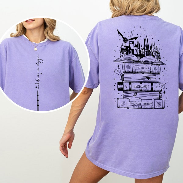 Comfort Colors® T-Shirt, Magical Castle and Owl Print, Hogwarts Inspired Graphic Tee, Book Lover Gift, Unisex