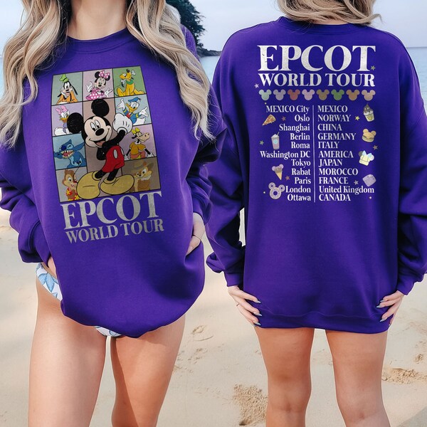 EPCOT World Tour Sweatshirt, Disney Theme Park Cities Names Top, Travel Lover Gift, Unisex Adult Clothing