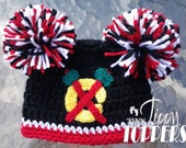 Crocheted CHICAGO BLACKHAWKS Hat Cap beanie baby girl boy ears or pom poms