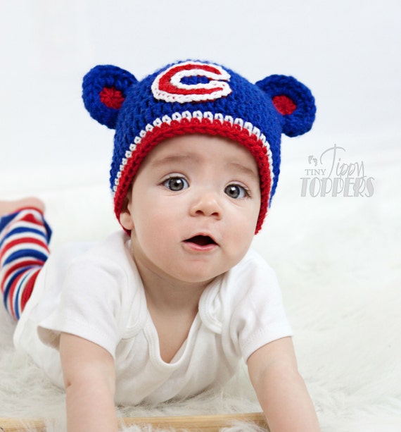 Crocheted CHICAGO CUBS Hat cap beanie baby boy girl pom poms Etsy