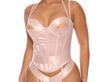 You Can Peek Bustier with Garters, Panty, and Thigh Straps