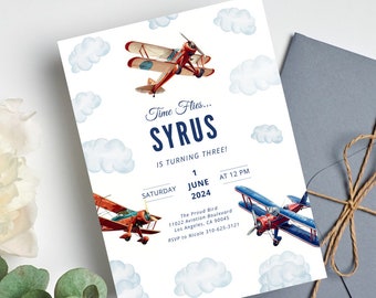 Planes Birthday Invitation Template, Birthday Party, Pilot Birthday Template, Editable Printable Invitations, Digital Download