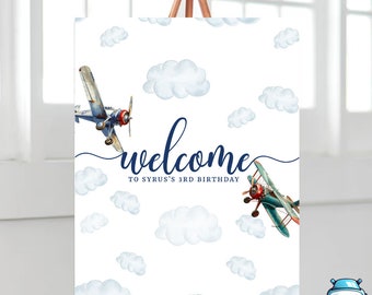 Plane Welcome Sign, Templett Welcome Poster, Printable Party Welcome, Geometric Welcome sign