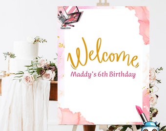 Glam Party Welcome Sign, Templett Welcome Poster, Printable Party Welcome, Geometric Welcome sign