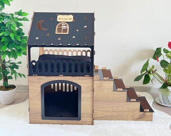 Wooden rabbit, cat and dog house, rabbit house, Two storey Pet castle, Modern Cat Furniture, Cat house, Wooden rabbit House, Little dog bed