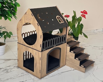 Wooden dog, cat and rabbit house, rabbit house, Two storey Pet castle, Modern Cat Furniture, Cat house, Wooden Dog House, Little dog bed