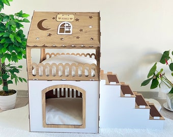 Niche en bois pour lapins, Château de lapin à deux étages, Meubles modernes pour lapin, Niche pour lapin, Maison en bois pour animal de compagnie, Lit pour lapin, Niche pour lapin économique