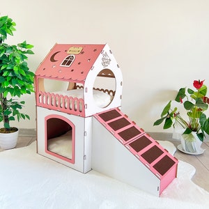 Two-Story Wooden Rabbit House: Indoor Bunny Hutch with Optional Nameplate