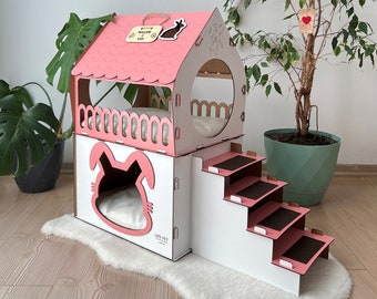 Wooden rabbit house, Two storey rabbit castle, For 2 Rabbits Guinea Pig, Chinchilla House, Rabbit Furniture, Extra Large Rabbit House bed