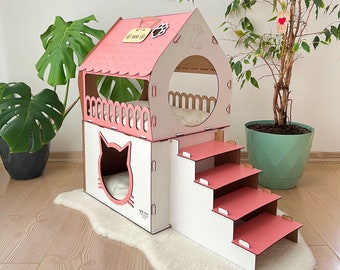 Wooden cat house, Two storey cat castle, Modern cat Furniture, cat houses, Wooden Pet House, cat bed, Economical cat house, cat decoration