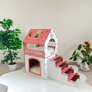 Pink Rabbit House, Bunny Shelter, Two storey Pet Castle, Modern Rabbit House, Large Rabbit House, Rabbit castle, Bunny hutch, Rabbit toys