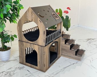 Wooden dog, cat and rabbit house, rabbit house, Two storey Pet castle, Modern Cat Furniture, Cat house, Wooden Dog House, Little dog bed