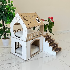 Wooden rabbit, cat and dog house, rabbit house, Two storey Pet castle, Modern Cat Furniture, Cat house, Wooden rabbit House, Little dog bed