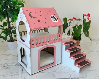 Wooden dog, cat and rabbit house, rabbit house, Two storey Pet castle, Modern Cat Furniture, Cat house, Wooden Dog House, Little dog bed