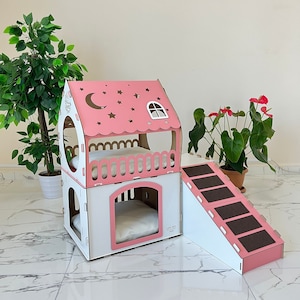 Two-Story Wooden Pet House: Modern Cat & Rabbit Castle