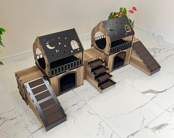 Wooden dog, cat and rabbit house, rabbit house, Two storey Pet castle, Modern Cat Furniture, Cat house, Wooden Dog House, Little dog bed