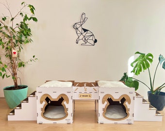 Wooden rabbit house, Two storey rabbit castle, Modern Rabbit Furniture, Bunny house, Wooden Pet House, Rabbit bed, Economical bunny house